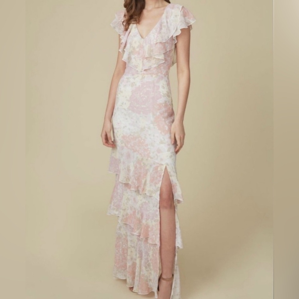 Wayf Pink Floral Tiered Maxi Dress